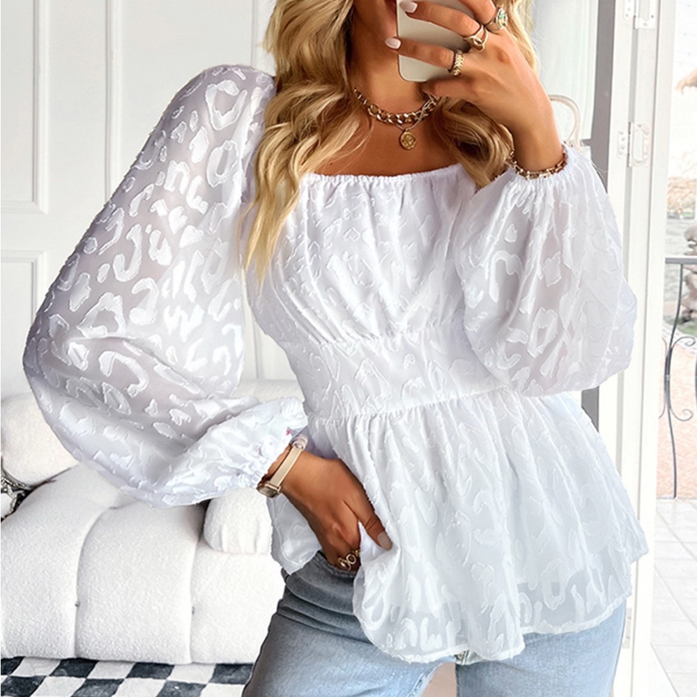 NWOT - white Leopard Lace Flounce Top